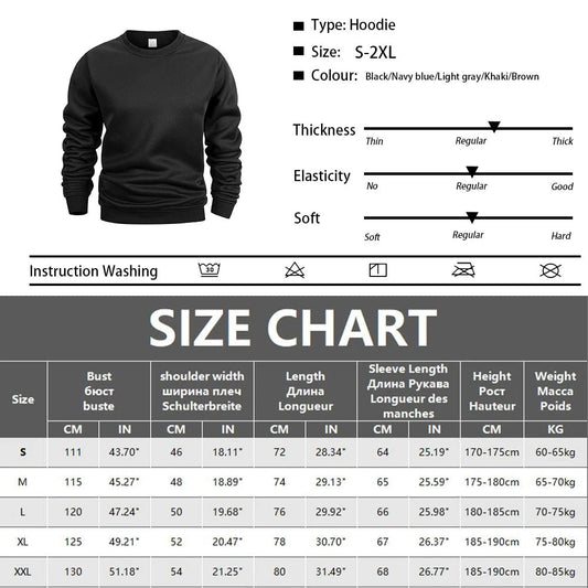 Men's Crew Neck Sweatshirts Solid Color Sweatwear Spring Outdoor Casual Daily Long Sleeve Pullover Hoodie Man Sportswear - PratSN