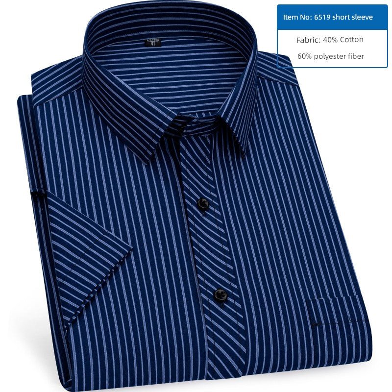 Men's Dark Blue Stripes Shirt Men's Short - Sleeved Business Casual Business Attire Half - Sleeved Shirt - PratSN