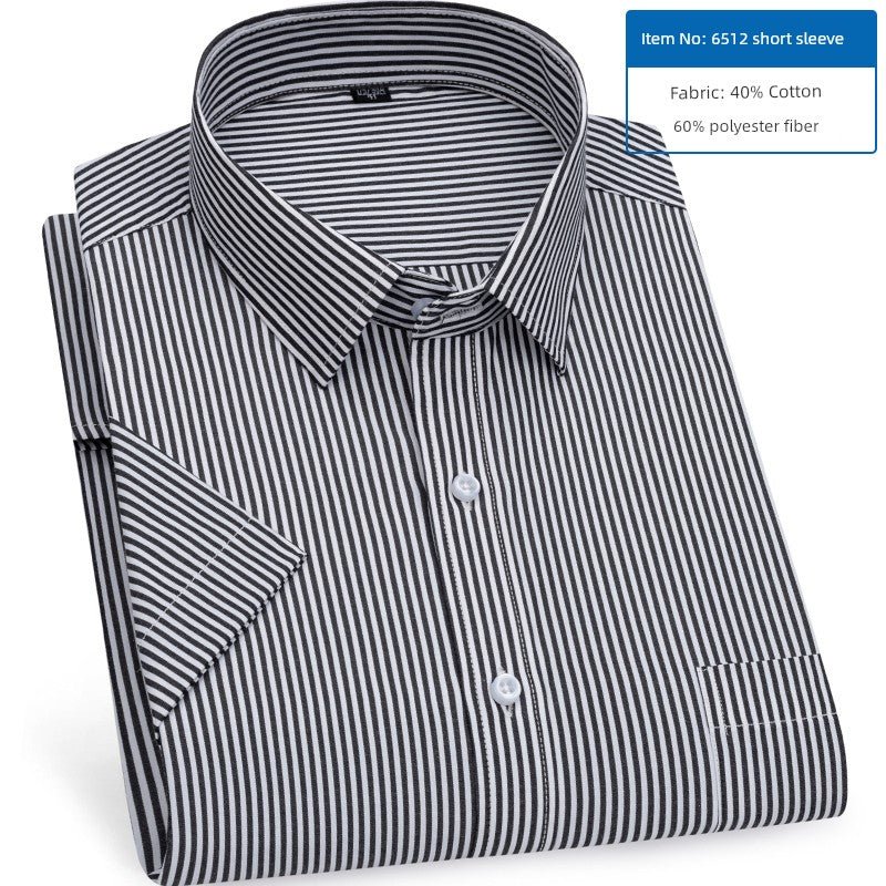 Men's Dark Blue Stripes Shirt Men's Short - Sleeved Business Casual Business Attire Half - Sleeved Shirt - PratSN