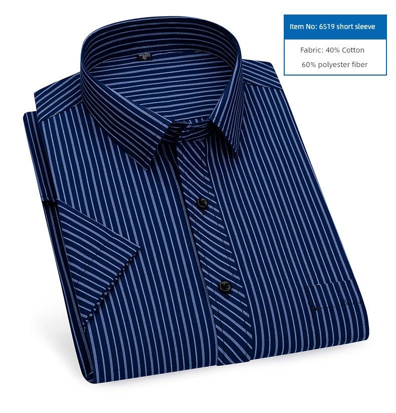 Men's Dark Blue Stripes Shirt Men's Short - Sleeved Business Casual Business Attire Half - Sleeved Shirt - PratSN