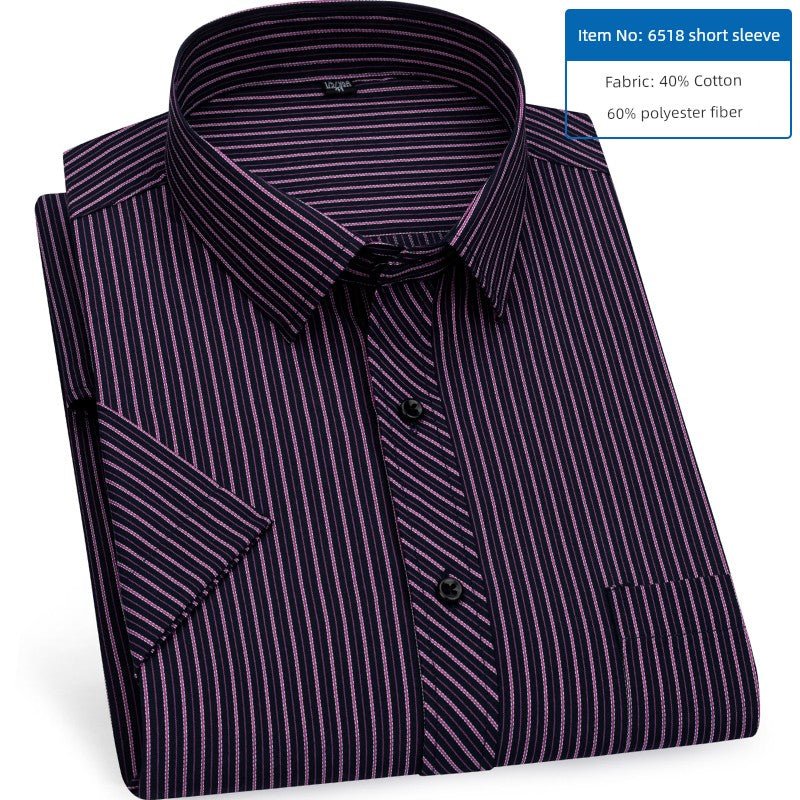 Men's Dark Blue Stripes Shirt Men's Short - Sleeved Business Casual Business Attire Half - Sleeved Shirt - PratSN