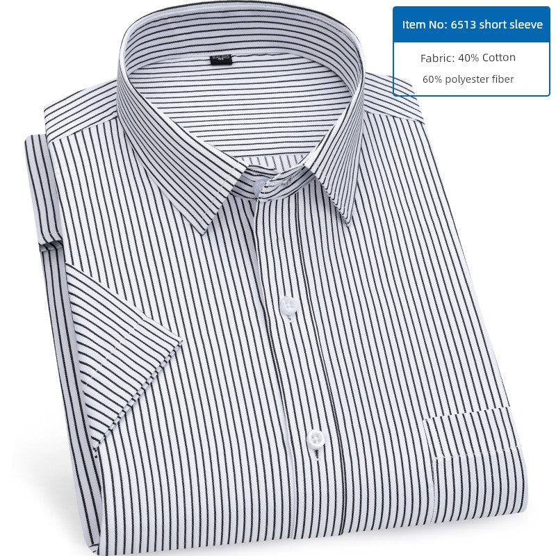 Men's Dark Blue Stripes Shirt Men's Short - Sleeved Business Casual Business Attire Half - Sleeved Shirt - PratSN