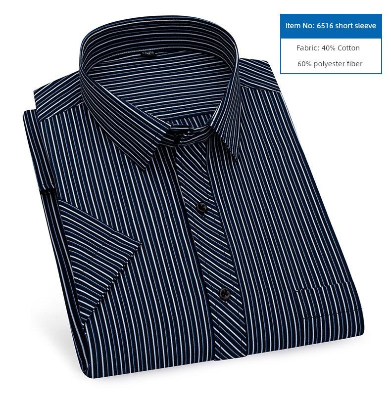 Men's Dark Blue Stripes Shirt Men's Short - Sleeved Business Casual Business Attire Half - Sleeved Shirt - PratSN