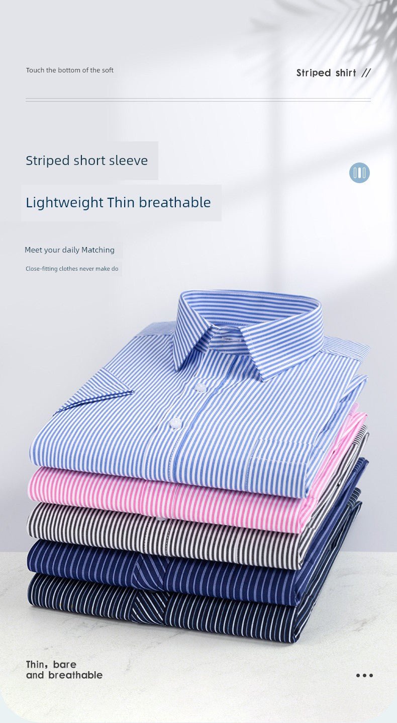 Men's Dark Blue Stripes Shirt Men's Short - Sleeved Business Casual Business Attire Half - Sleeved Shirt - PratSN