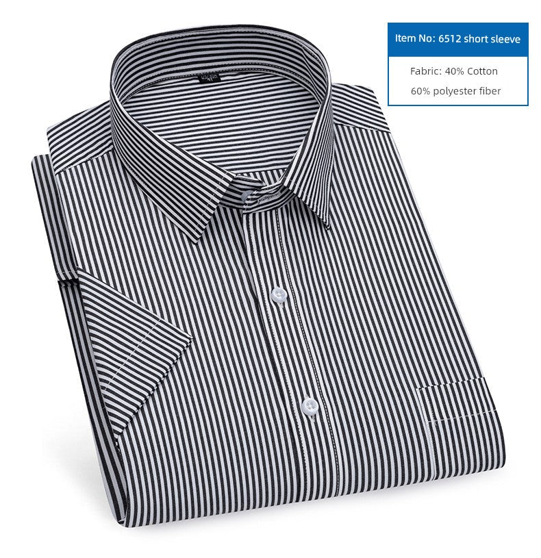 Men's Dark Blue Stripes Shirt Men's Short - Sleeved Business Casual Business Attire Half - Sleeved Shirt - PratSN