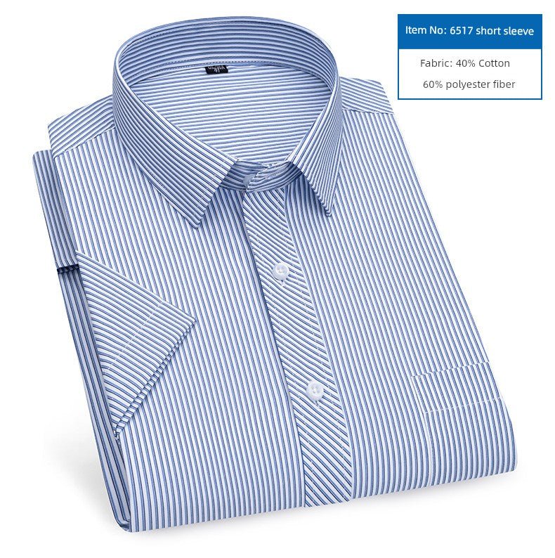 Men's Dark Blue Stripes Shirt Men's Short - Sleeved Business Casual Business Attire Half - Sleeved Shirt - PratSN