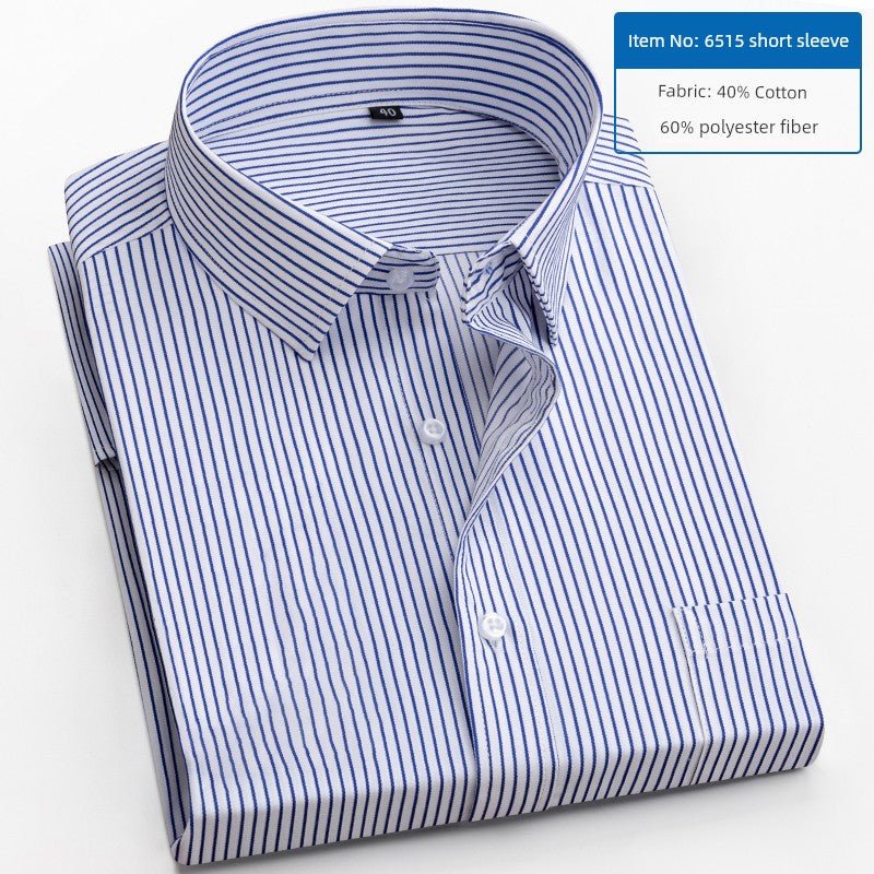 Men's Dark Blue Stripes Shirt Men's Short - Sleeved Business Casual Business Attire Half - Sleeved Shirt - PratSN