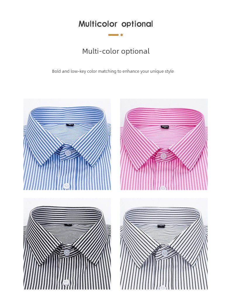 Men's Dark Blue Stripes Shirt Men's Short - Sleeved Business Casual Business Attire Half - Sleeved Shirt - PratSN