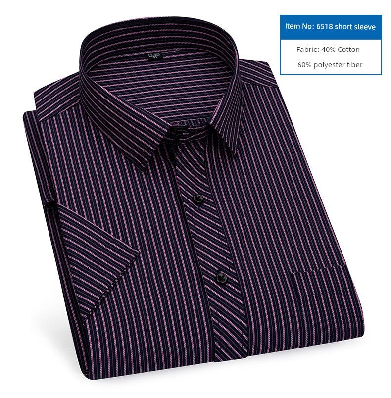 Men's Dark Blue Stripes Shirt Men's Short - Sleeved Business Casual Business Attire Half - Sleeved Shirt - PratSN