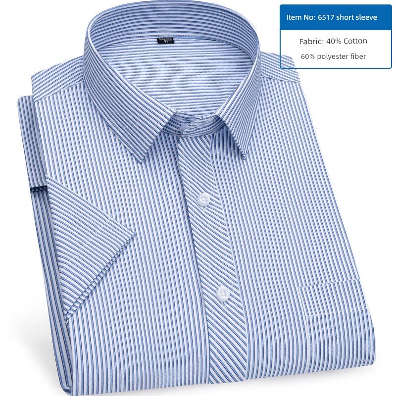 Men's Dark Blue Stripes Shirt Men's Short - Sleeved Business Casual Business Attire Half - Sleeved Shirt - PratSN