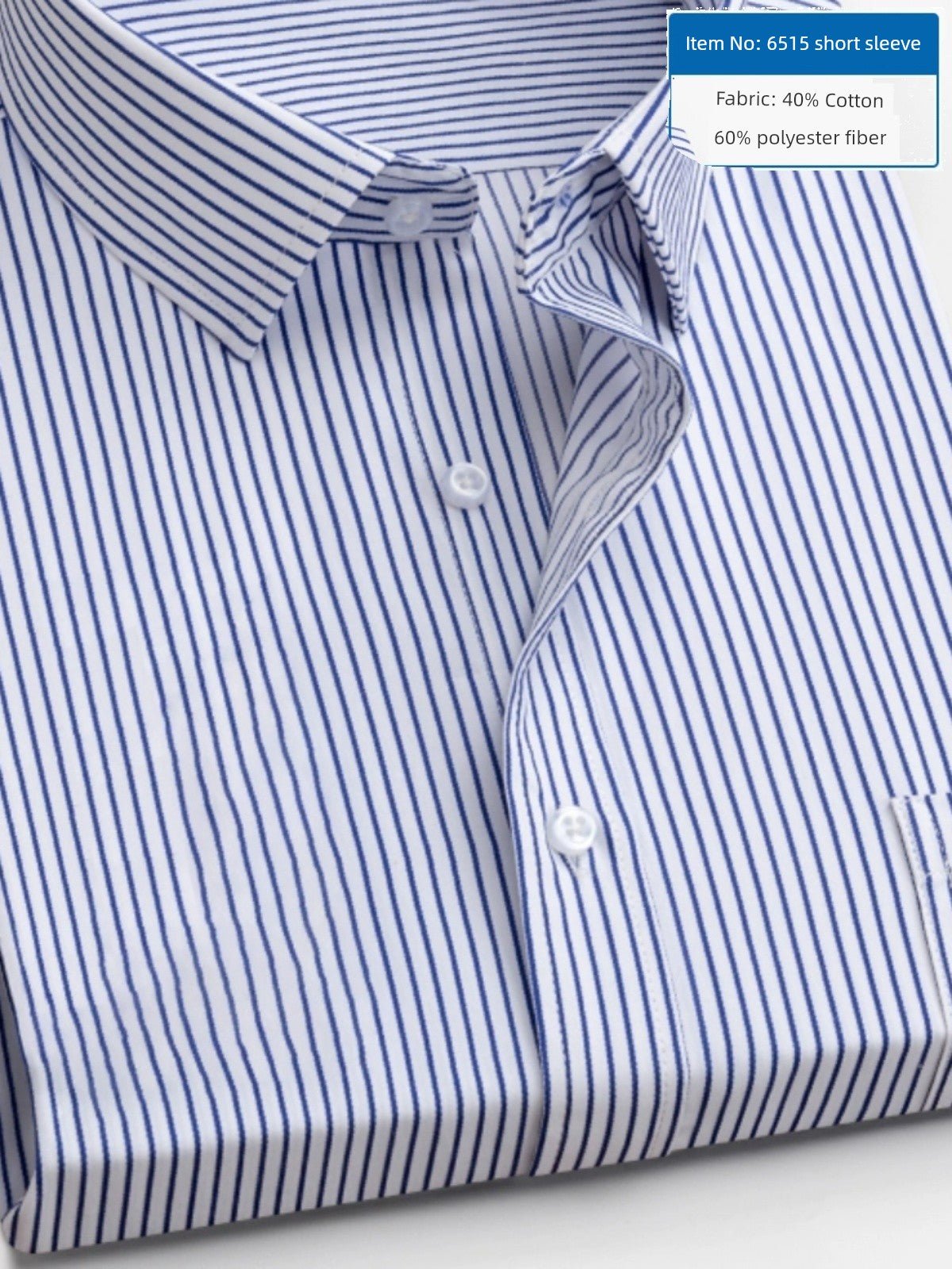 Men's Dark Blue Stripes Shirt Men's Short - Sleeved Business Casual Business Attire Half - Sleeved Shirt - PratSN