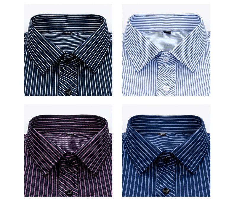 Men's Dark Blue Stripes Shirt Men's Short - Sleeved Business Casual Business Attire Half - Sleeved Shirt - PratSN