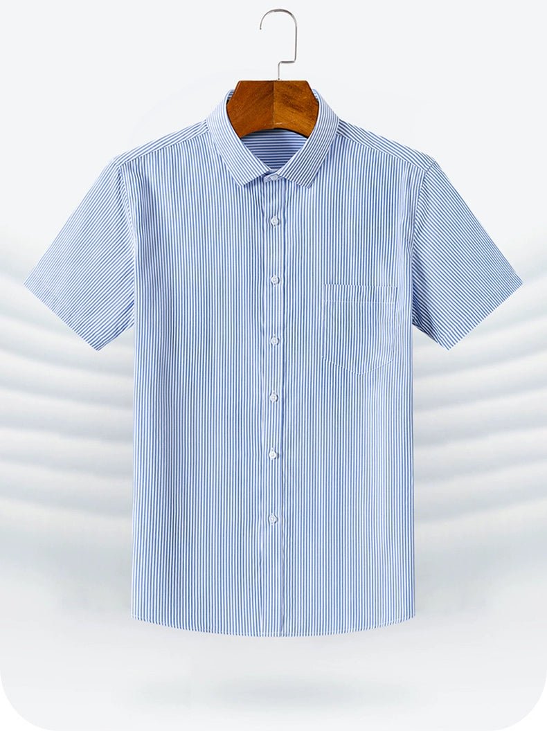 Men's Dark Blue Stripes Shirt Men's Short - Sleeved Business Casual Business Attire Half - Sleeved Shirt - PratSN