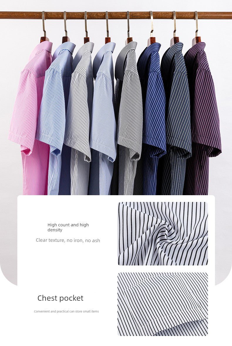 Men's Dark Blue Stripes Shirt Men's Short - Sleeved Business Casual Business Attire Half - Sleeved Shirt - PratSN