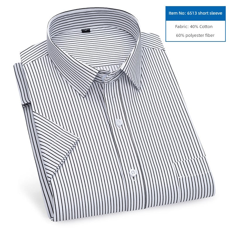 Men's Dark Blue Stripes Shirt Men's Short - Sleeved Business Casual Business Attire Half - Sleeved Shirt - PratSN