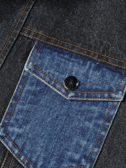 Men's Denim Jacket - Patchwork Trendy Style, Autumn Outerwear - PratSN