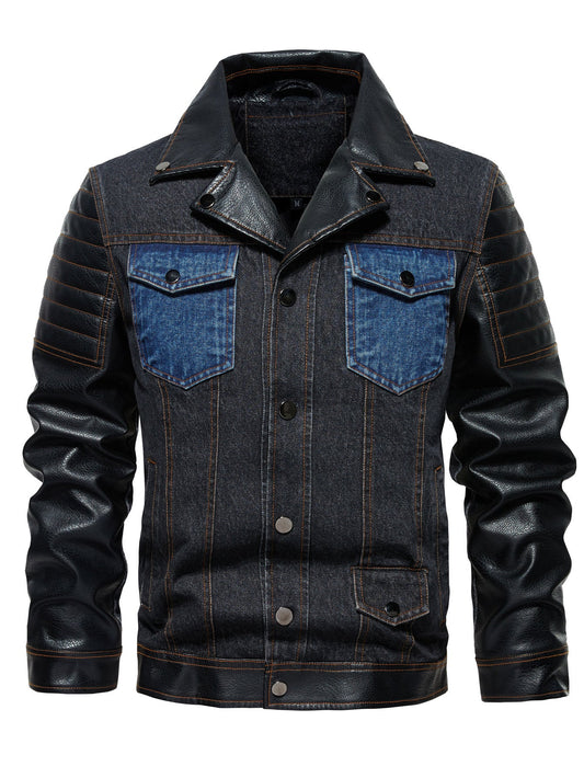 Men's Denim Jacket - Patchwork Trendy Style, Autumn Outerwear - PratSN