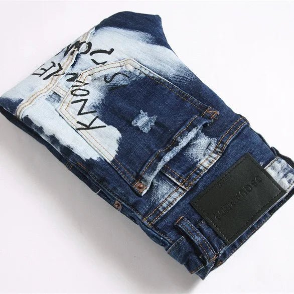 Men's Denim Jeans Casual Washed Knitted Winter Streetwear Ripped Holey Stonewashed Straight for Autumn/Summer - PratSN
