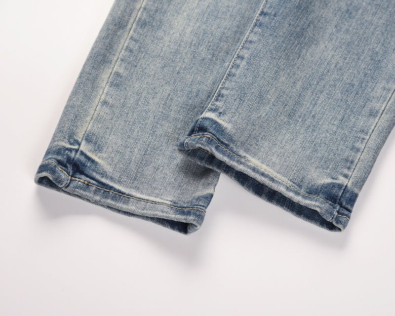 Men's Distressed Washed Water Ripped Blue Jeans - PratSN