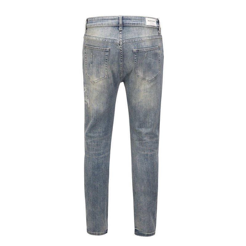 Men's Distressed Washed Water Ripped Blue Jeans - PratSN