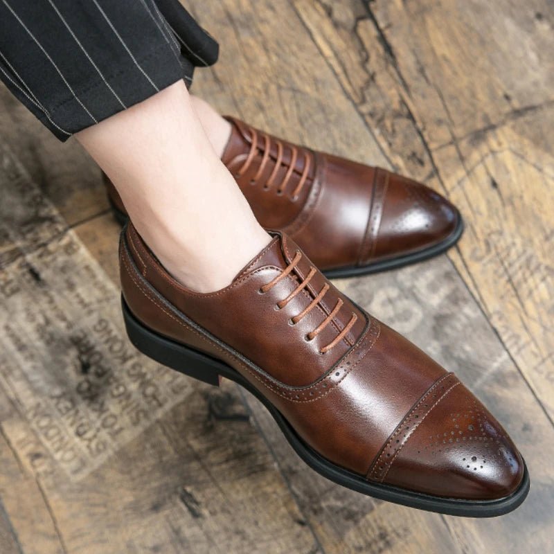 Men's Dress Shoes Red Sole Leather Shoes Pointed Party Shoe Lace - up Office Oxfords Casual Wedding Shoe Retro Business Men Shoes - PratSN