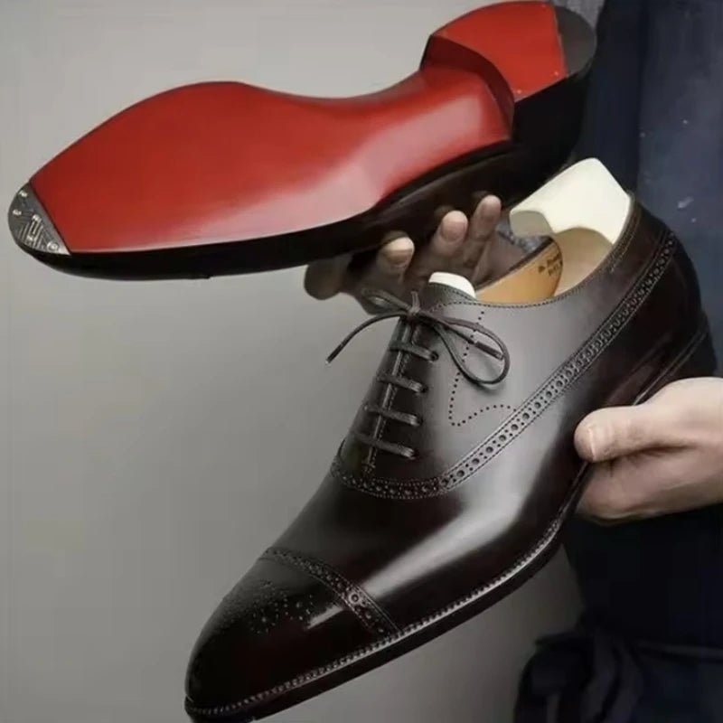 Men's Dress Shoes Red Sole Leather Shoes Pointed Party Shoe Lace - up Office Oxfords Casual Wedding Shoe Retro Business Men Shoes - PratSN