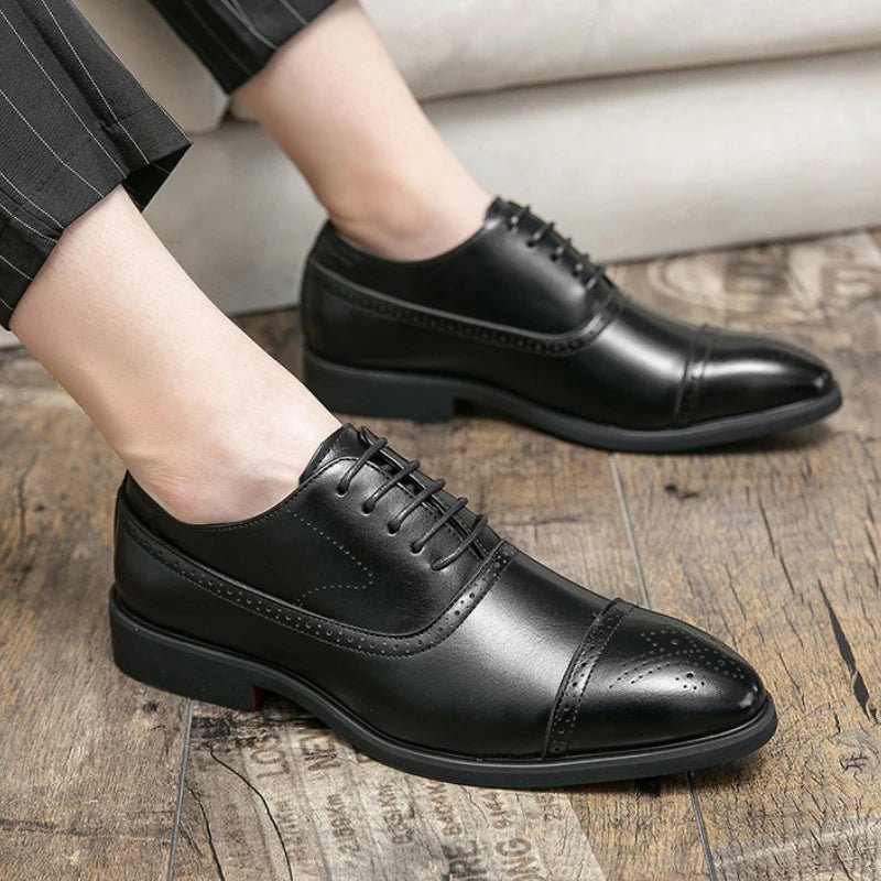 Men's Dress Shoes Red Sole Leather Shoes Pointed Party Shoe Lace - up Office Oxfords Casual Wedding Shoe Retro Business Men Shoes - PratSN