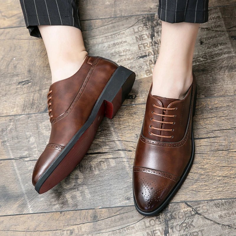 Men's Dress Shoes Red Sole Leather Shoes Pointed Party Shoe Lace - up Office Oxfords Casual Wedding Shoe Retro Business Men Shoes - PratSN