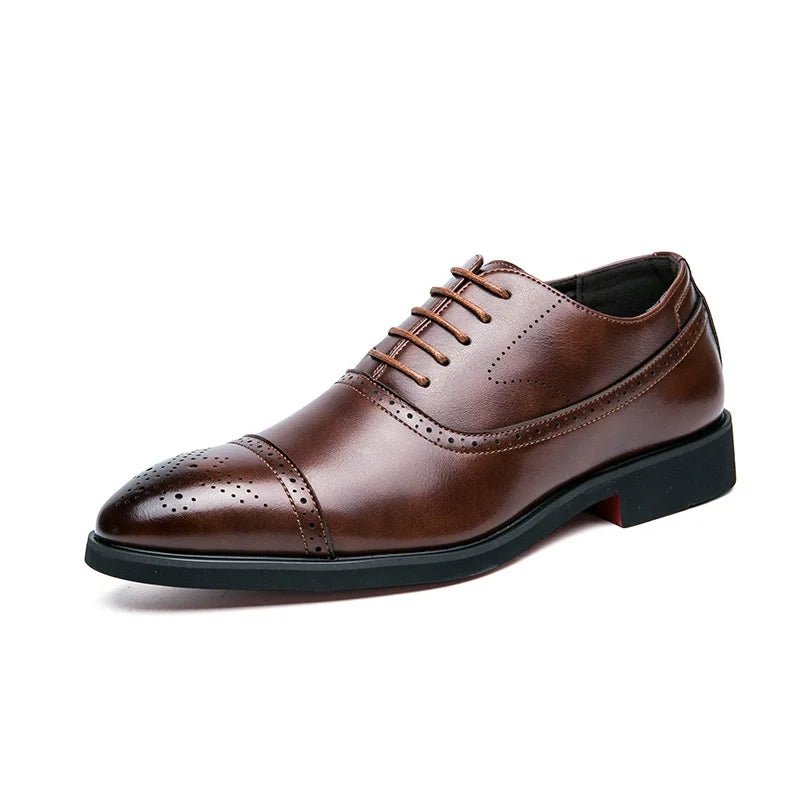 Men's Dress Shoes Red Sole Leather Shoes Pointed Party Shoe Lace - up Office Oxfords Casual Wedding Shoe Retro Business Men Shoes - PratSN