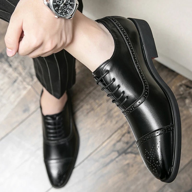 Men's Dress Shoes Red Sole Leather Shoes Pointed Party Shoe Lace - up Office Oxfords Casual Wedding Shoe Retro Business Men Shoes - PratSN