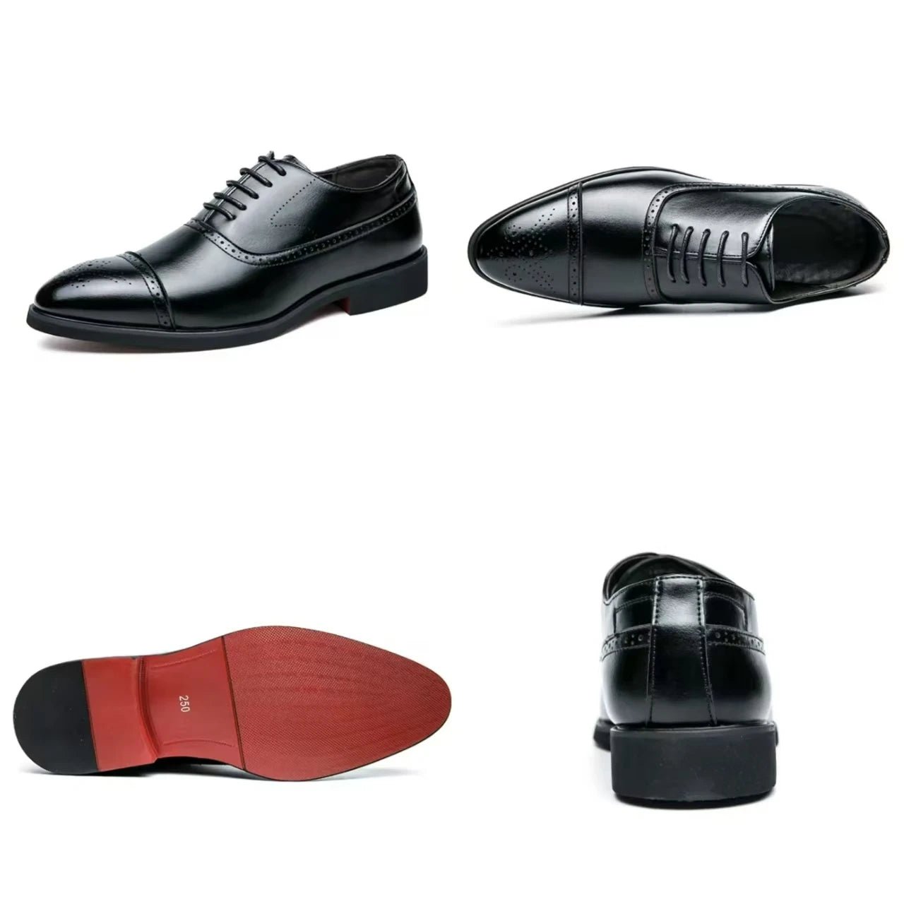 Men's Dress Shoes Red Sole Leather Shoes Pointed Party Shoe Lace - up Office Oxfords Casual Wedding Shoe Retro Business Men Shoes - PratSN