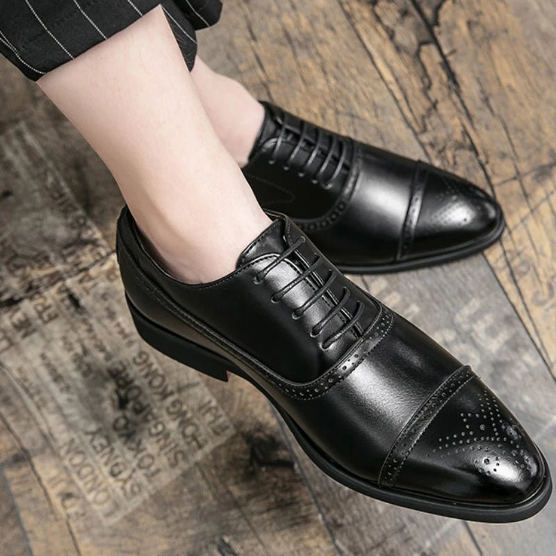 Men's Dress Shoes Red Sole Leather Shoes Pointed Party Shoe Lace - up Office Oxfords Casual Wedding Shoe Retro Business Men Shoes - PratSN