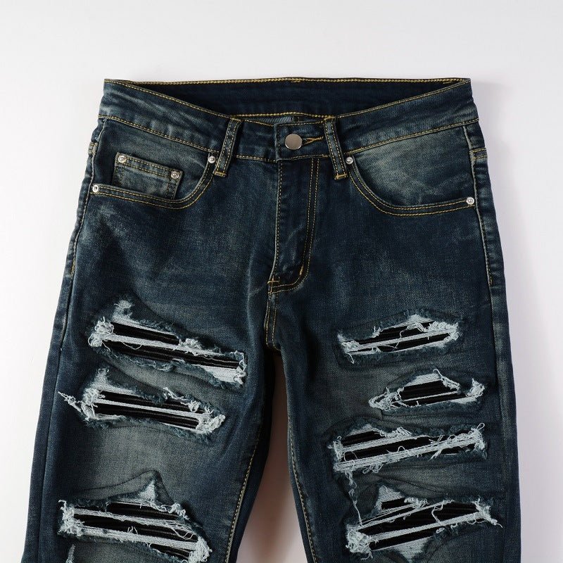 Men's European And American High Street Jeans Blue Ripped - PratSN