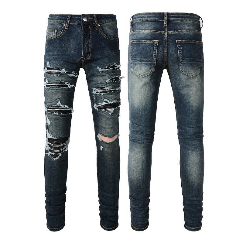 Men's European And American High Street Jeans Blue Ripped - PratSN