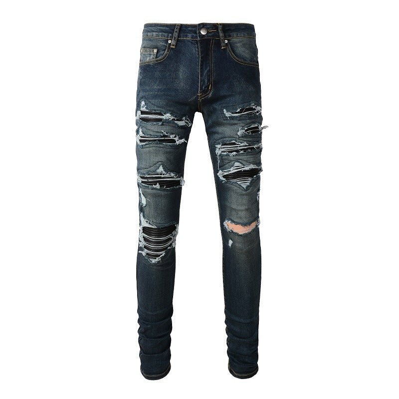 Men's European And American High Street Jeans Blue Ripped - PratSN