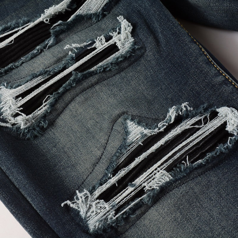 Men's European And American High Street Jeans Blue Ripped - PratSN