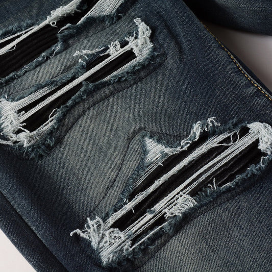 Men's European And American High Street Jeans Blue Ripped - PratSN