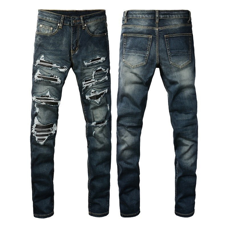 Men's European And American High Street Jeans Blue Ripped - PratSN