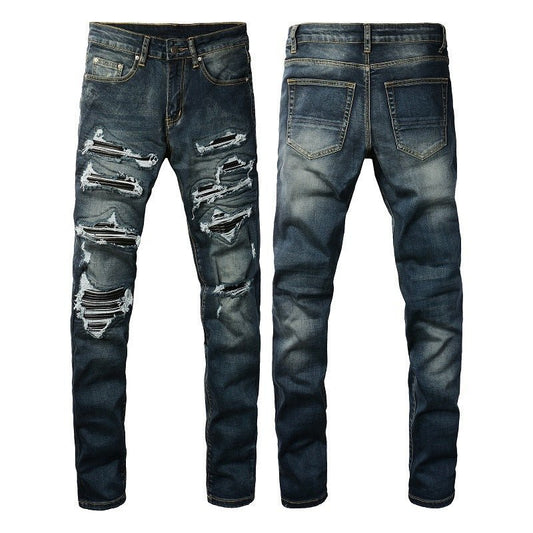 Men's European And American High Street Jeans Blue Ripped - PratSN