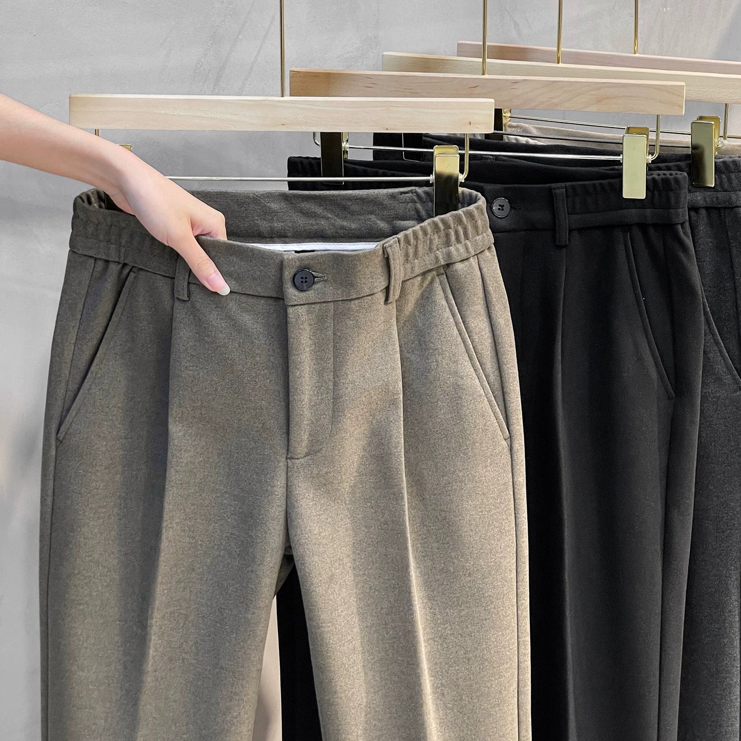 Men's Fall and Winter Straight Suit Pants Trousers Suit Pants\Hettich Cropped Casual Pants - PratSN