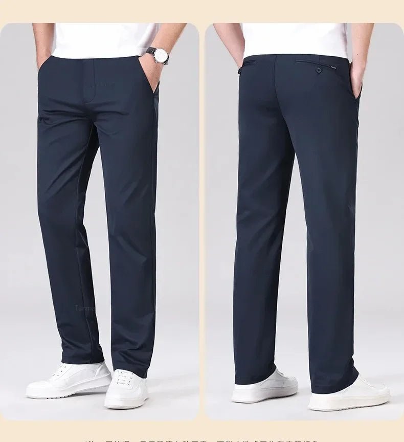 Men's Fashion Casual Pants Classic Style Business Straight Brand Fashion Anti - wrinkle Trousers Solid Color ArmyGreen Beige Khaki - PratSN