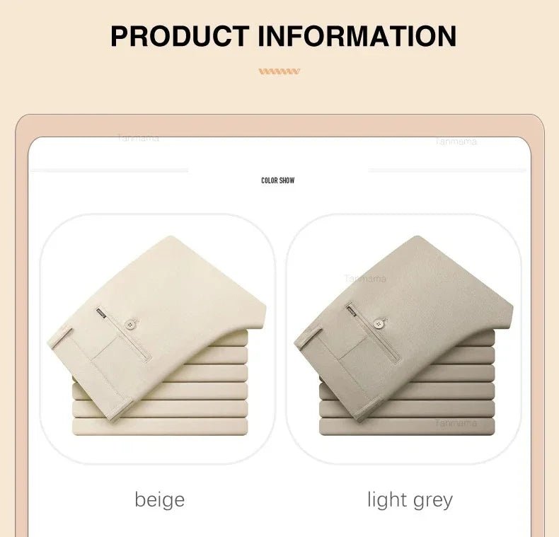 Men's Fashion Casual Pants Classic Style Business Straight Brand Fashion Anti - wrinkle Trousers Solid Color ArmyGreen Beige Khaki - PratSN
