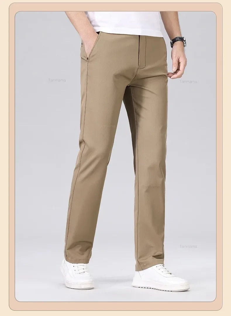 Men's Fashion Casual Pants Classic Style Business Straight Brand Fashion Anti - wrinkle Trousers Solid Color ArmyGreen Beige Khaki - PratSN