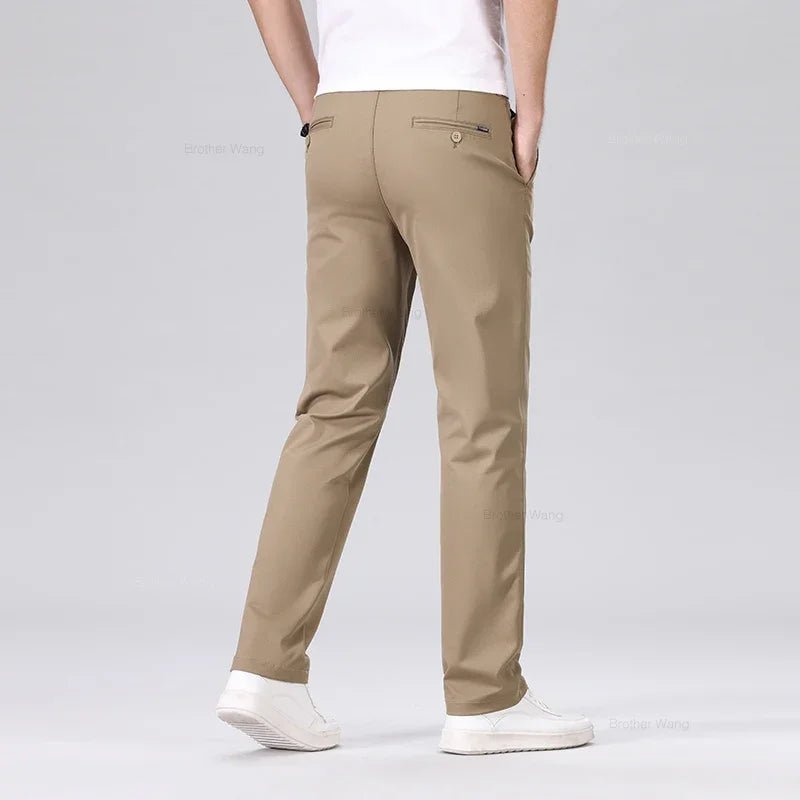 Men's Fashion Casual Pants Classic Style Business Straight Brand Fashion Anti - wrinkle Trousers Solid Color ArmyGreen Beige Khaki - PratSN