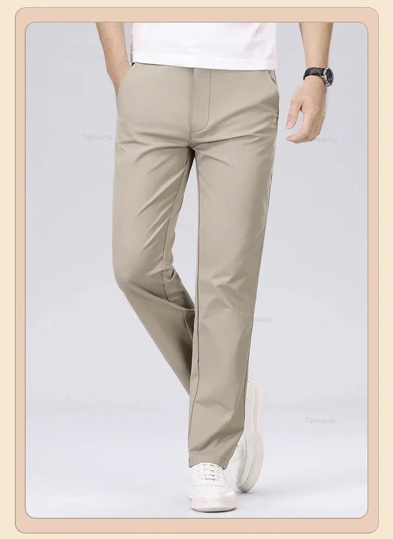 Men's Fashion Casual Pants Classic Style Business Straight Brand Fashion Anti - wrinkle Trousers Solid Color ArmyGreen Beige Khaki - PratSN