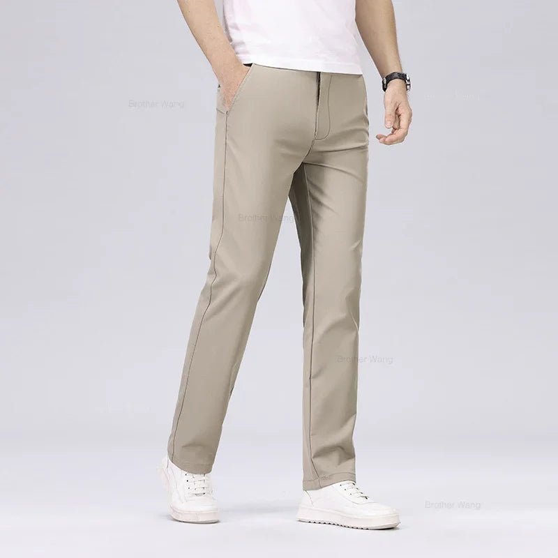 Men's Fashion Casual Pants Classic Style Business Straight Brand Fashion Anti - wrinkle Trousers Solid Color ArmyGreen Beige Khaki - PratSN