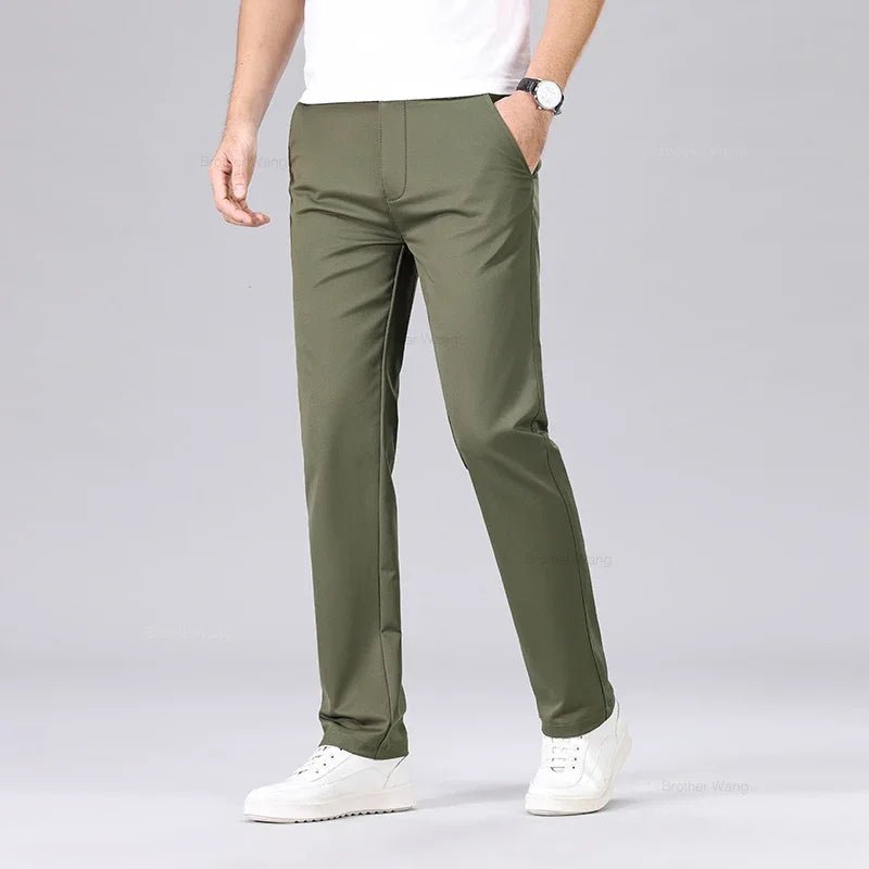 Men's Fashion Casual Pants Classic Style Business Straight Brand Fashion Anti - wrinkle Trousers Solid Color ArmyGreen Beige Khaki - PratSN