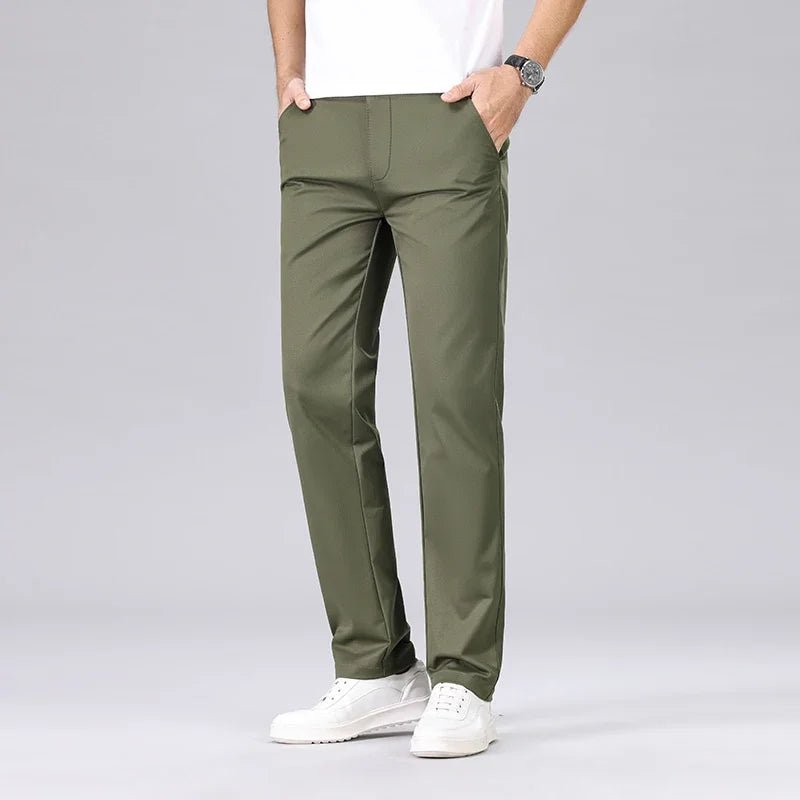Men's Fashion Casual Pants Classic Style Business Straight Brand Fashion Anti - wrinkle Trousers Solid Color ArmyGreen Beige Khaki - PratSN