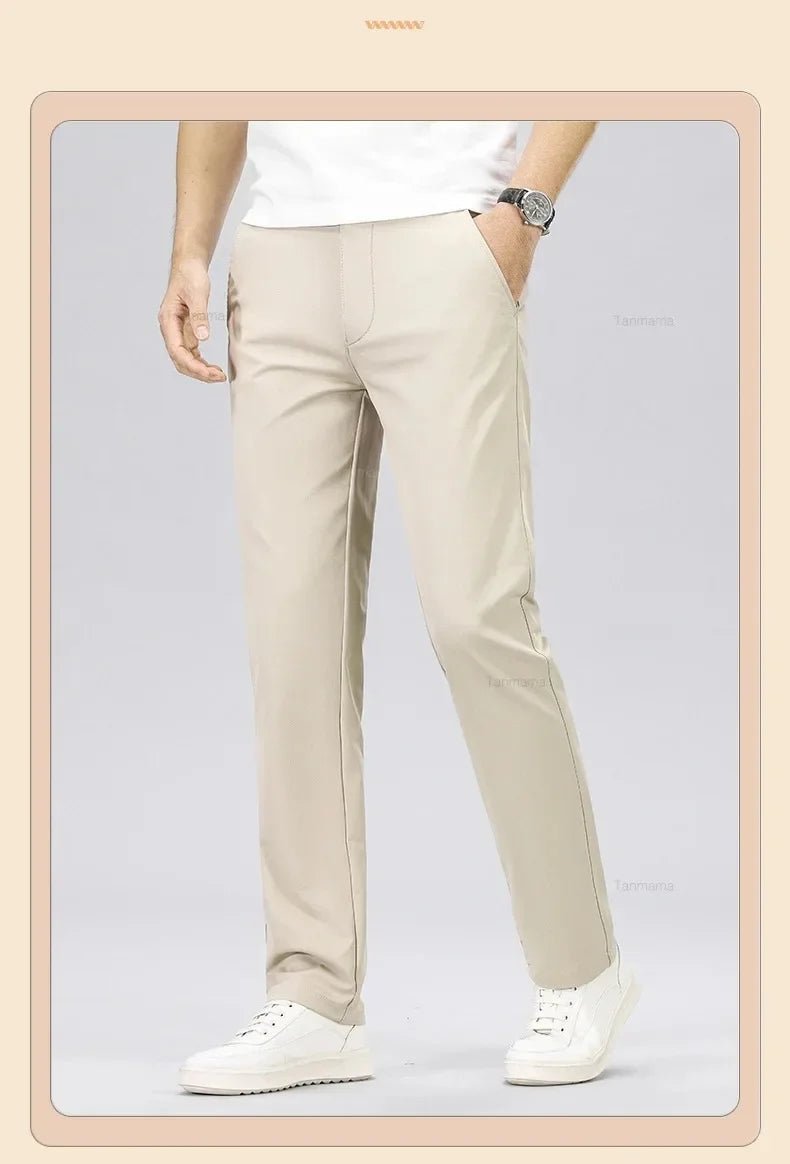 Men's Fashion Casual Pants Classic Style Business Straight Brand Fashion Anti - wrinkle Trousers Solid Color ArmyGreen Beige Khaki - PratSN