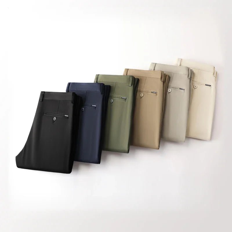 Men's Fashion Casual Pants Classic Style Business Straight Brand Fashion Anti - wrinkle Trousers Solid Color ArmyGreen Beige Khaki - PratSN
